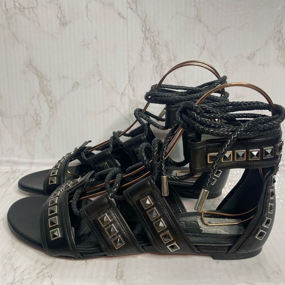 Alexander McQueen Leather Studded Wrap Gladiator Sandals Black Size 40.5 - Picture 2 of 11